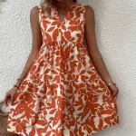 Women's Casual Floral Sleeveless V Neck Ruffle Smocked Tunic Summer Short Dress