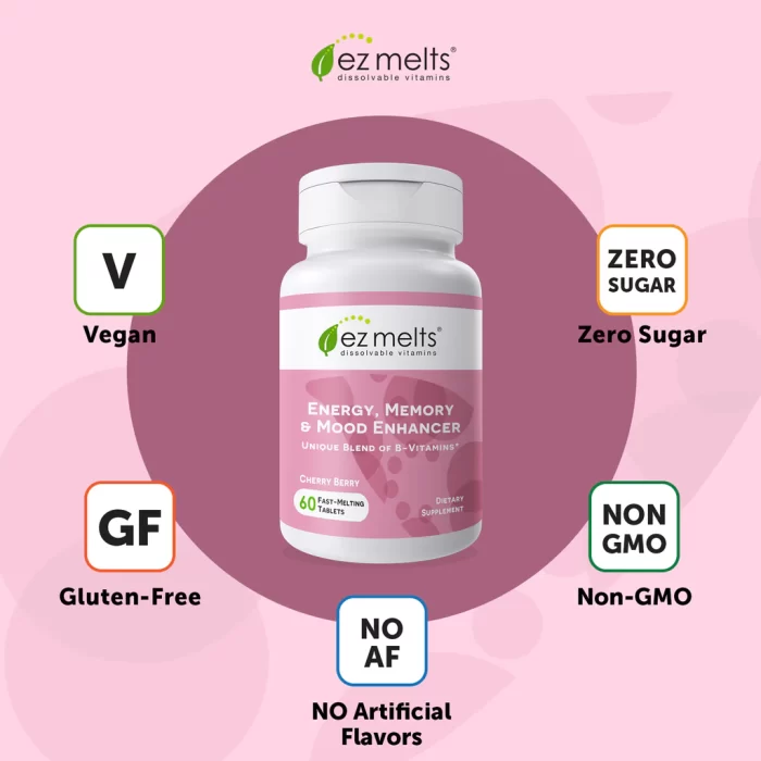 EZ Melts Energy Memory & Mood Enhancer Methylated B Complex Vegan Zero Sugar - Image 2