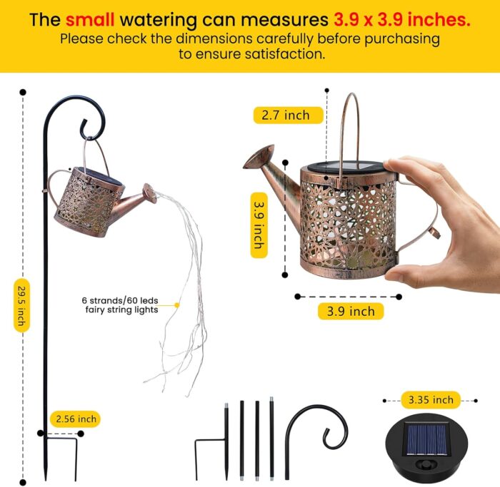 Metal Watering Can with  Solar Lights - Image 2