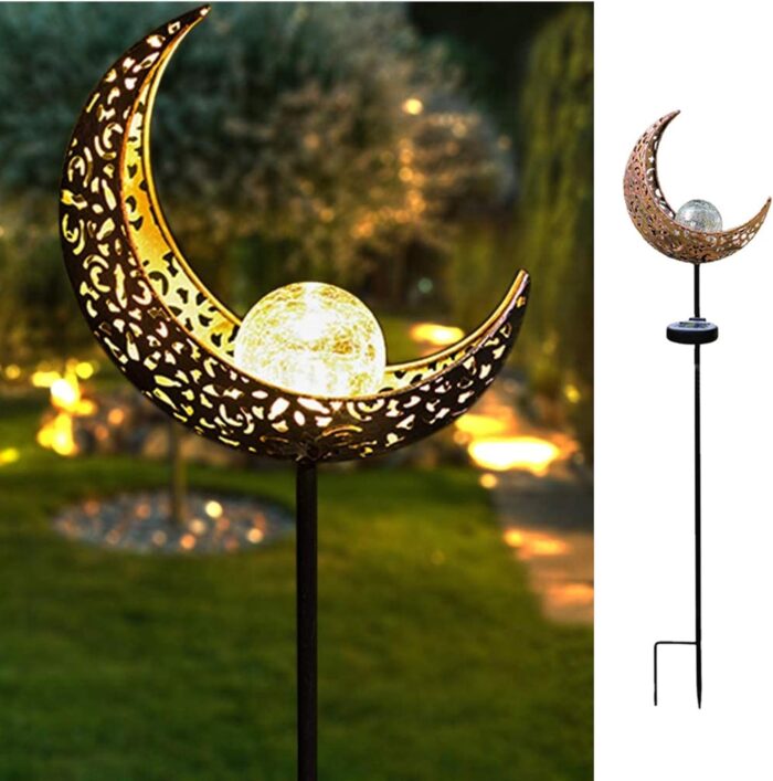 Metal Moon with Crackled Glass Globe (Solar) - Image 1