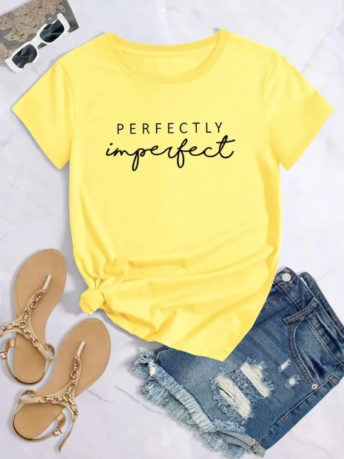 Women's Perfectly Imperfect Graphic Tee Shirt-Yellow - Image 1