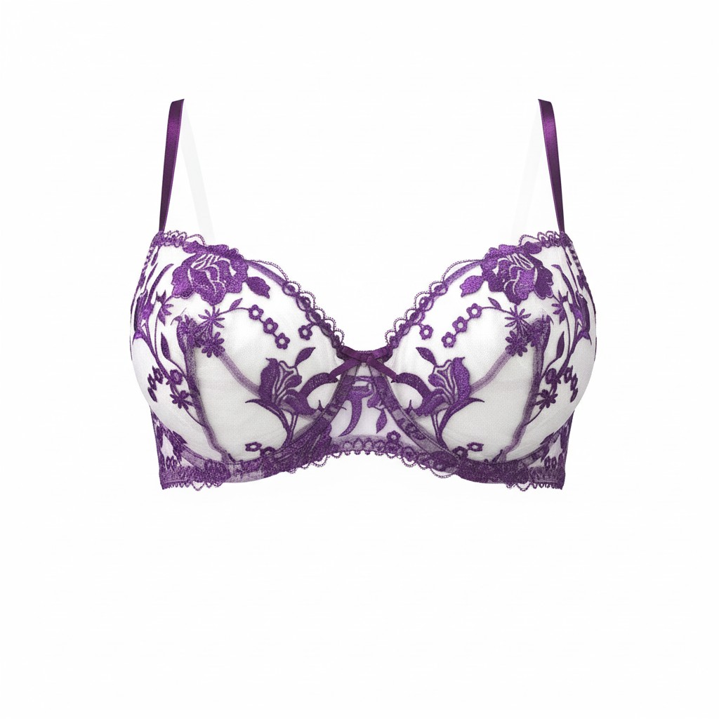 Embroidered Panty & Bra Set - Purple