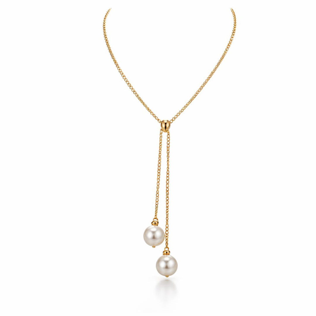 Stainless steel (gold plated) chain slider necklace with double shell pearl pendant
