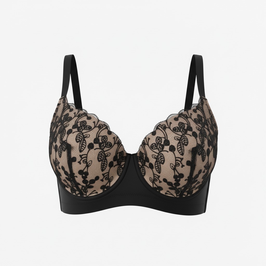 Floral Embroidered Bra with under wire(Black)