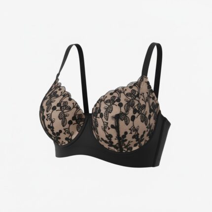 Black Embroidered Bra with cream lining