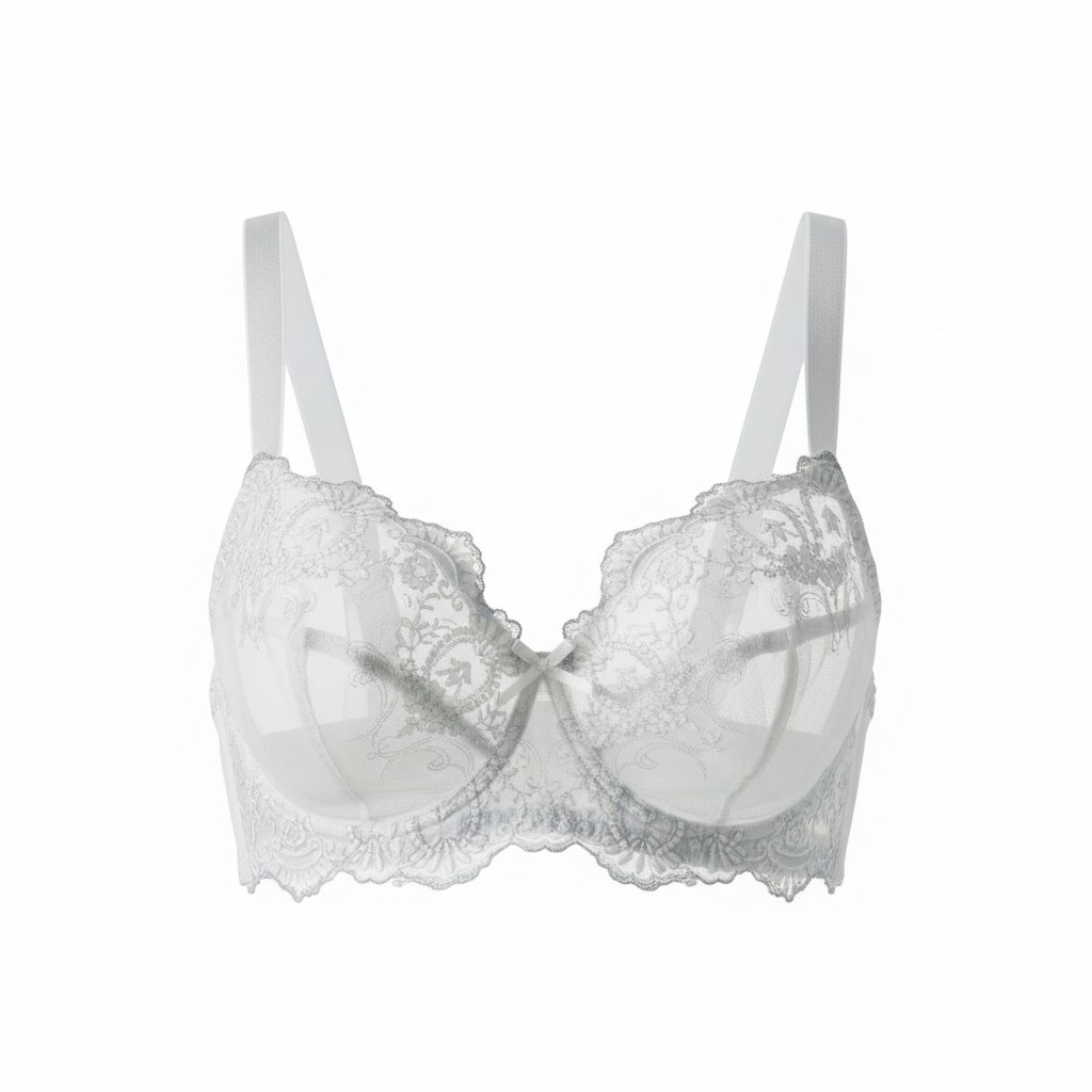 Floral Lace Bra with under wire(Silver Grey)
